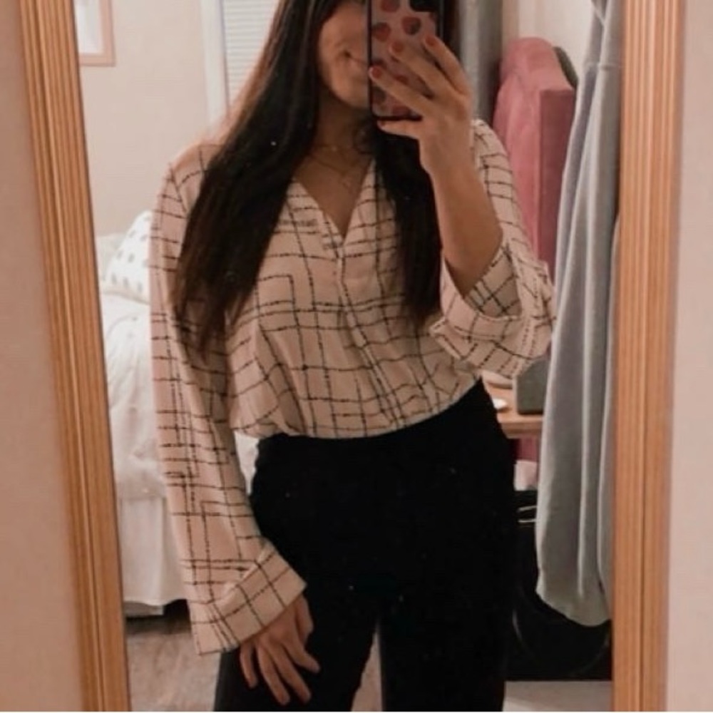 Prologue Black and Cream Grid Blouse